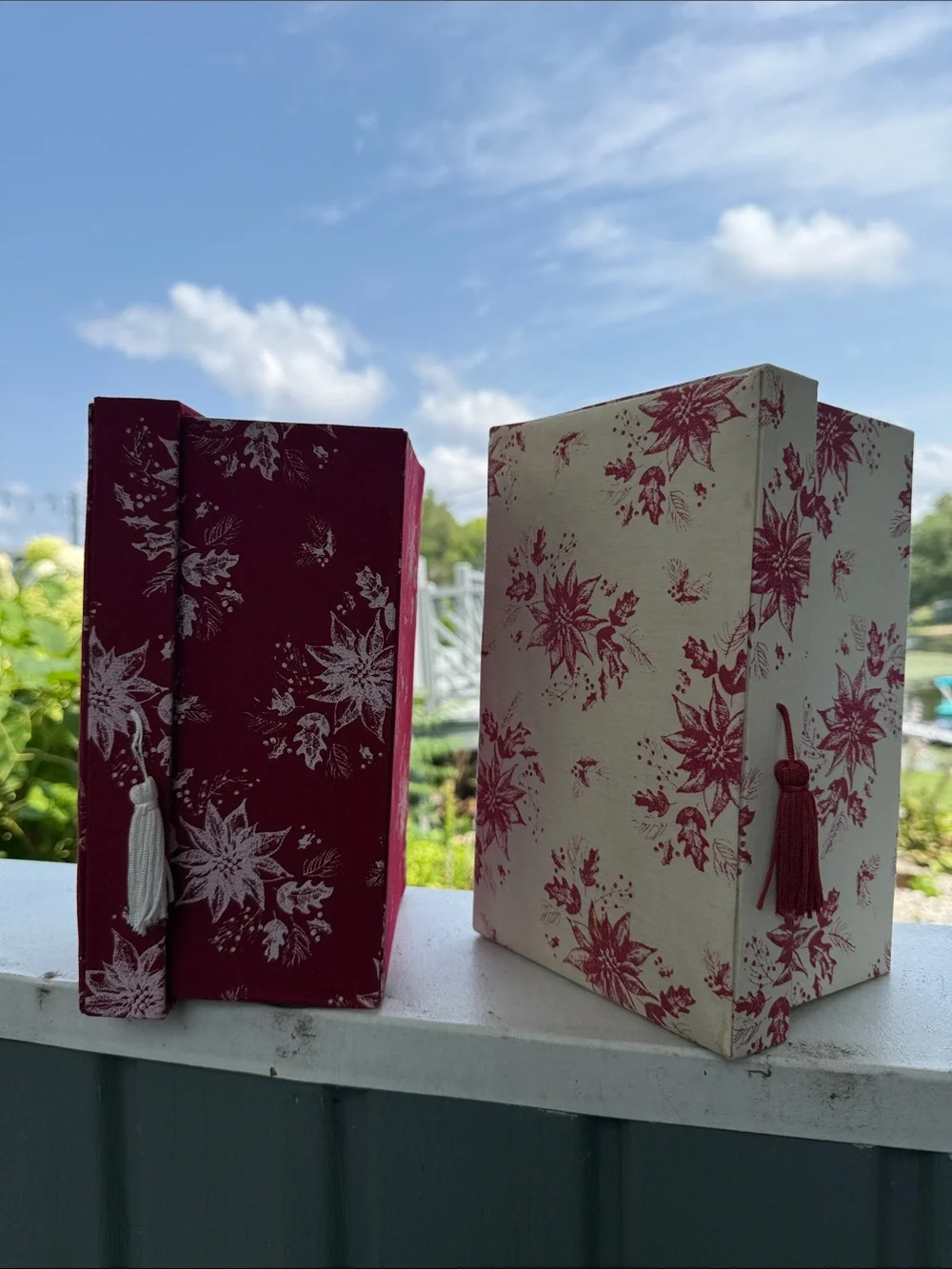 Decorative Fabric Storage Boxes - Red & Cream Floral Set 9X4-1/2 inch with gift